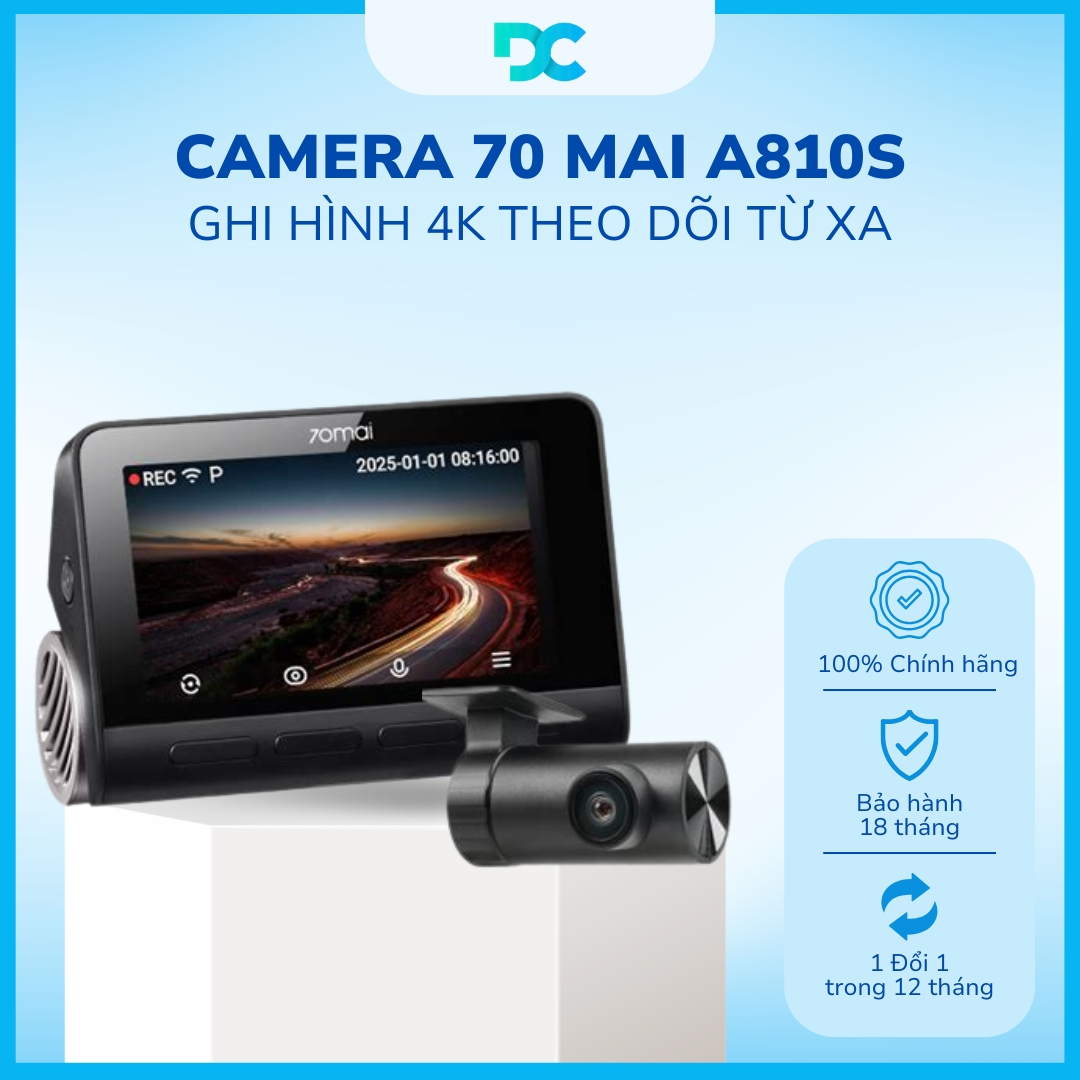Camera Hành Trình 70 Mai A810S Ghi Hình 4K Theo Dõi Xe Từ Xa