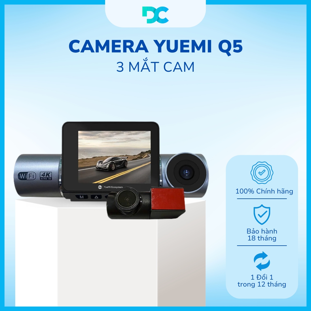 Camera Hành Trình Yuemi Q5 3 Mắt Cam Trước 4K - Cam Trong Và Sau 1K