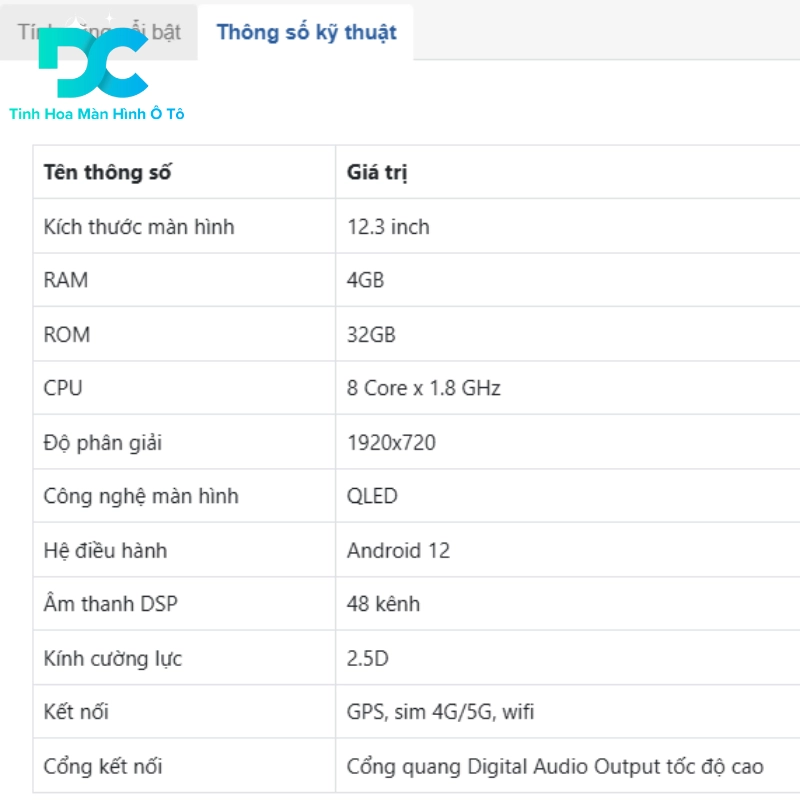 Thông số kỹ thuật của màn hình Android TMAS Safeview T500 LUX 12.3 inch