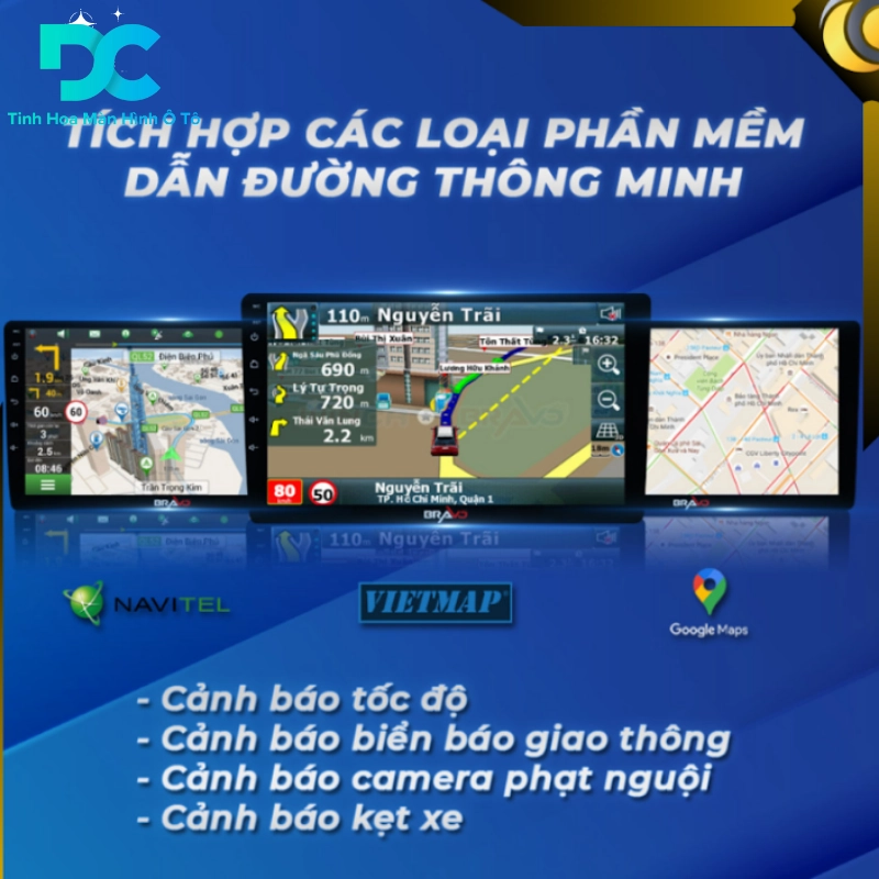 Màn hình Winca Bravo B10 Plus tích hợp các loại phần mềm dẫn đường thông minh