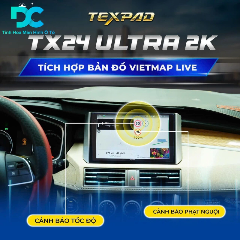 Màn hình TexPad TX24 Ultra 2K tích hợp sẵn 3 loại: Bản đồ VietMap, cảnh báo tốc độ, cảnh báo phạt nguội