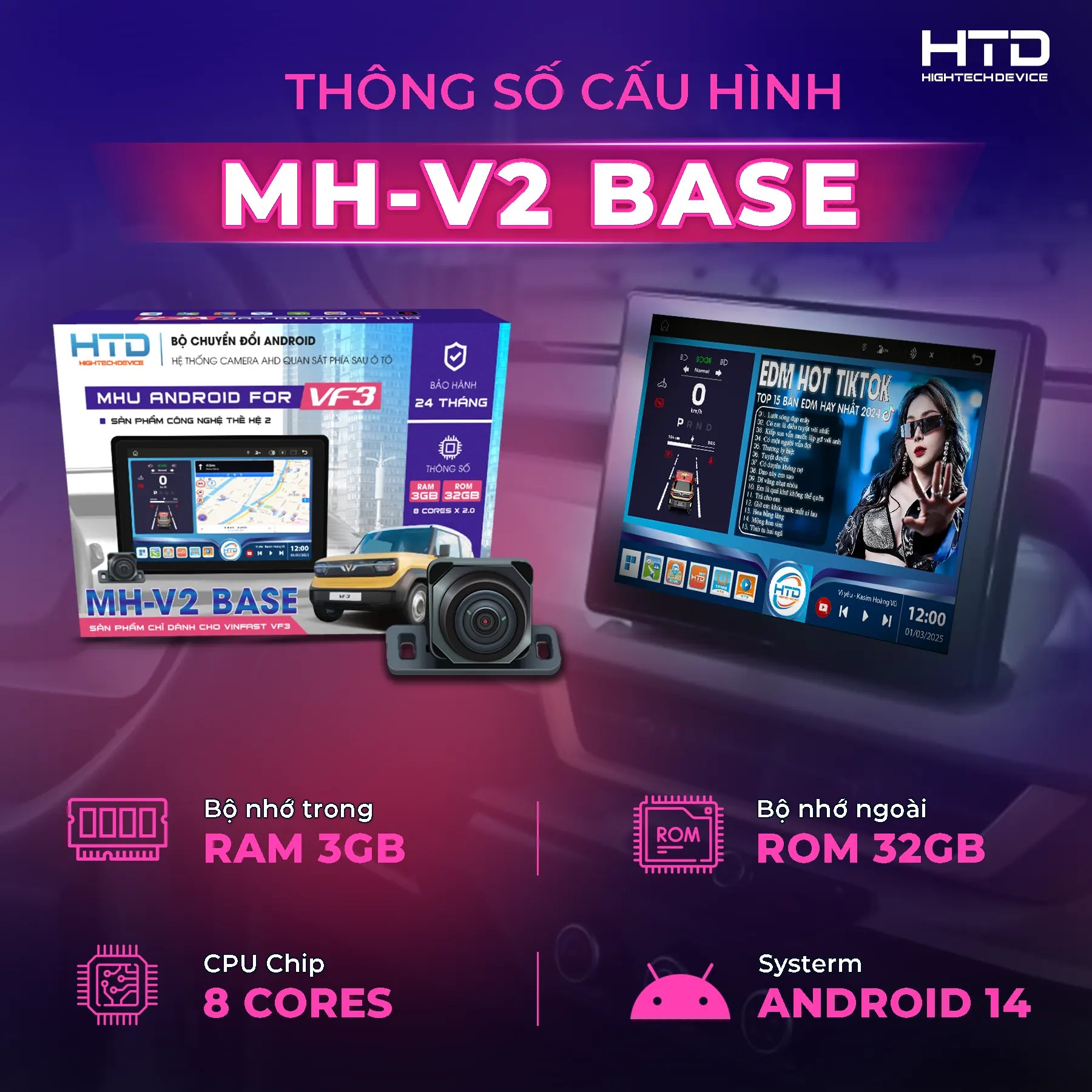 Màn hình Android dành cho VF3 - 2 hệ điều hành song song , MHU HTD MH - V2 BASE