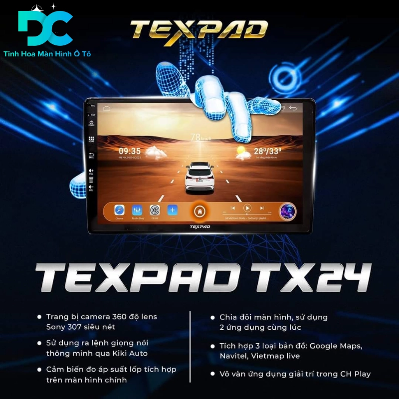 Màn hình ô tô TexPad TX24 liền camera 360 có những thông số và tính năng rất ấn tượng