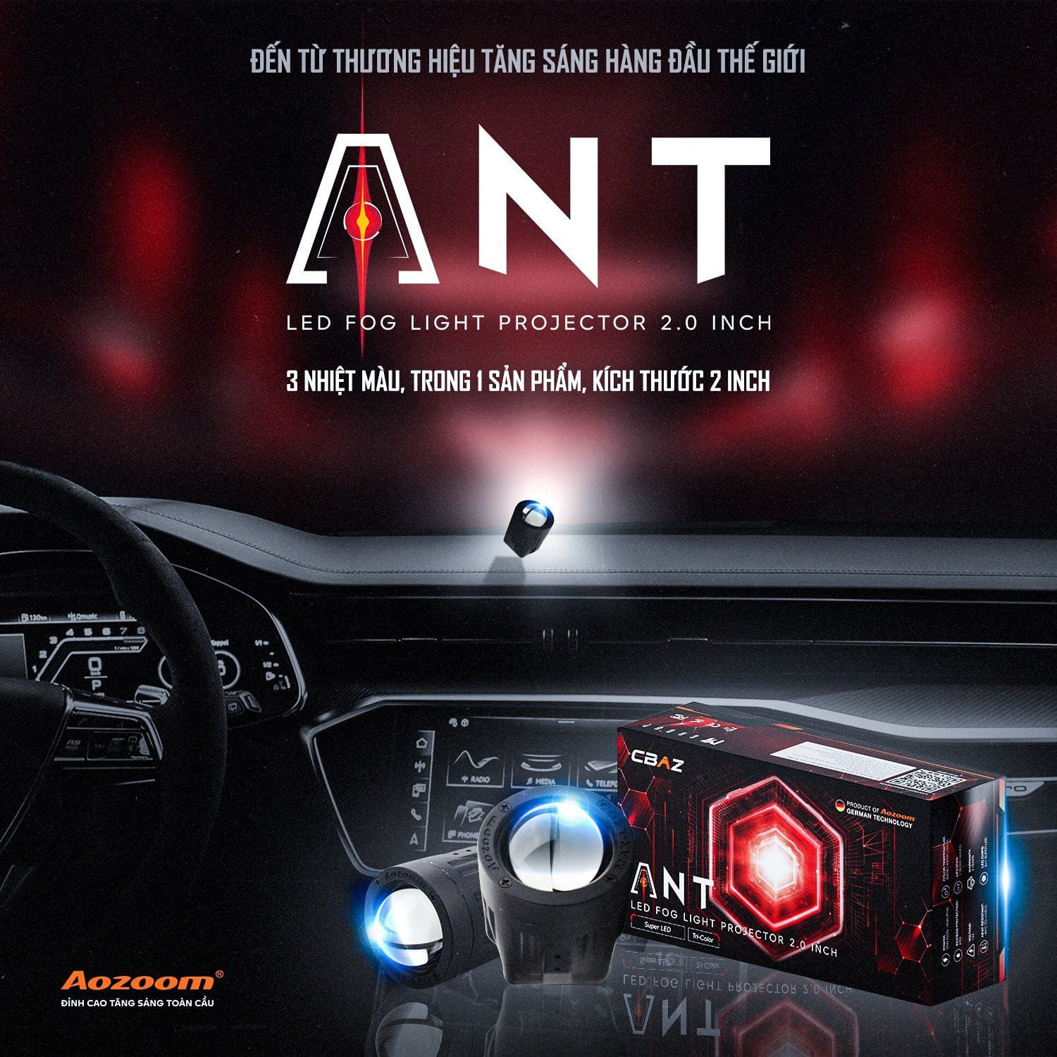 Bi led gầm 2 inch Aozoom ANT new ARRIVAL 3 nhiệt màu công suất 45/55w