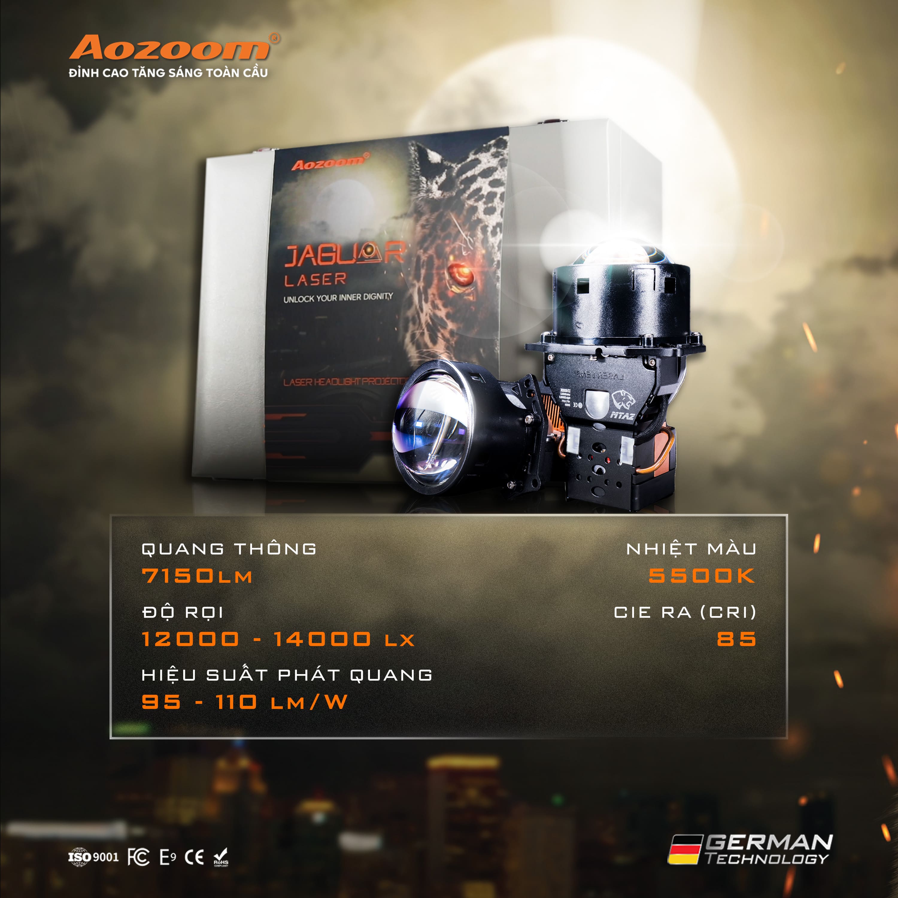 Bi Led 3 inch Laser Aozoom JAGUAR LIGHT công suất 65w