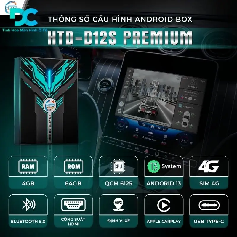 Android box HTD cho ô tô D12 Premium 