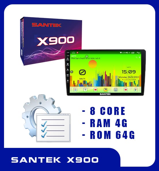 Màn hình android Santek X900s Ram 4Gb Rom 64gb