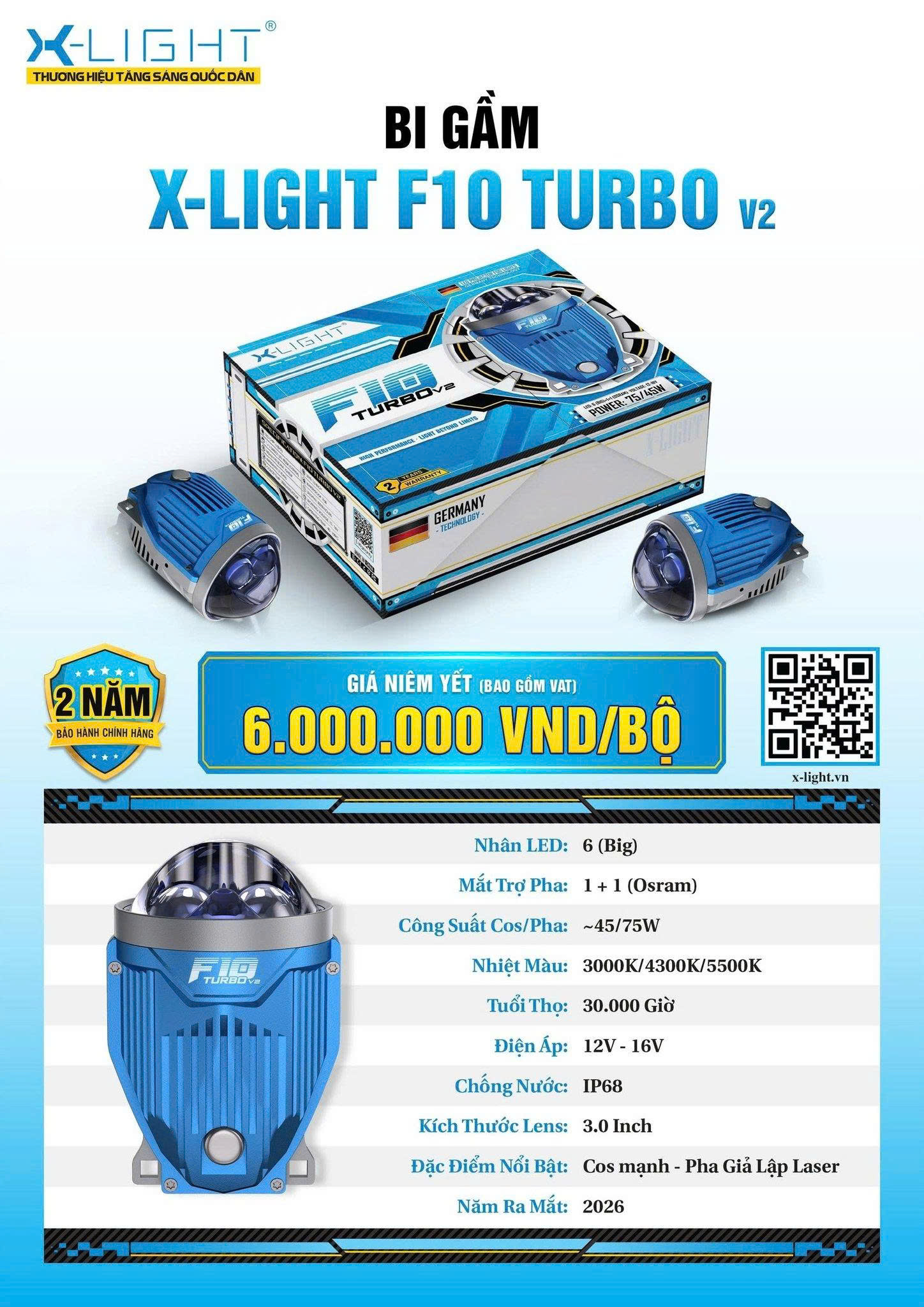 Đèn Bi Gầm X-Light F10 Turbo V2: Giải Pháp Nâng Cấp Ánh Sáng Toàn Diện Đi Mưa & Sương Mù