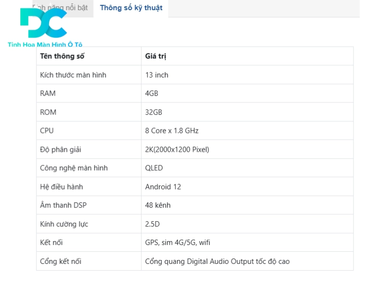 Thông số kỹ thuật màn hình android TMAS Safeview T500 MAX 13 inch