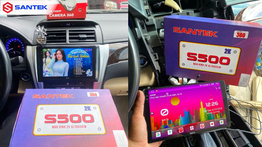 Màn hình android 2K Santek S500 Ram 4GB liền camera 360