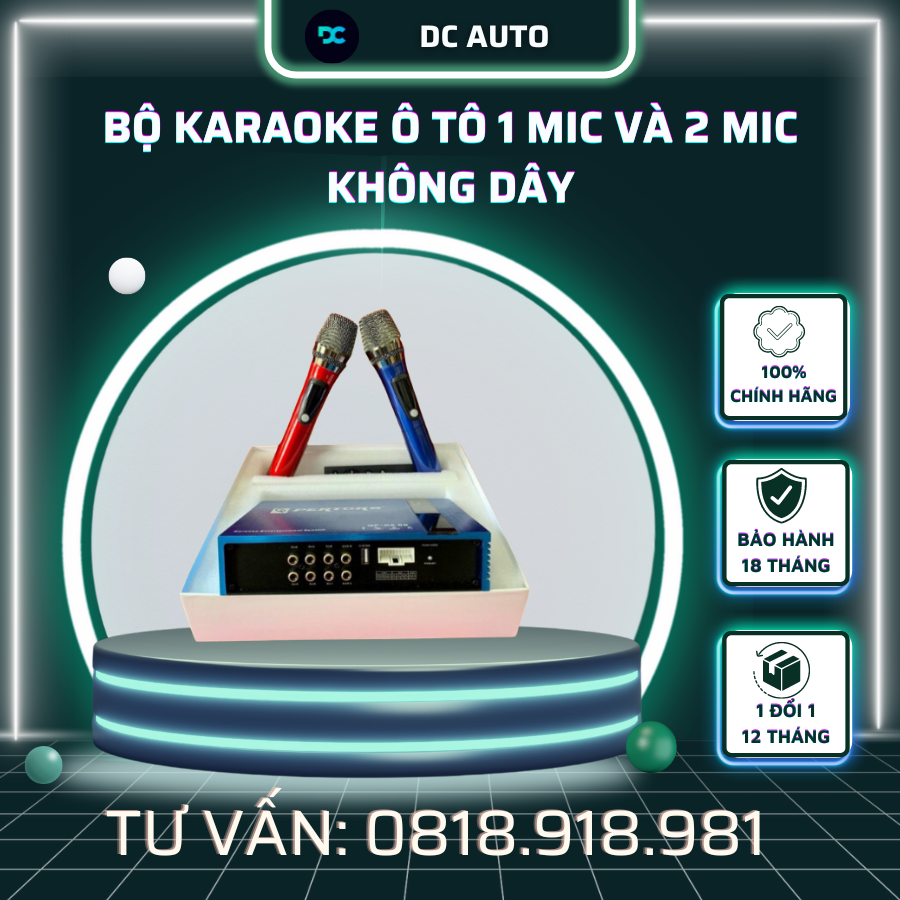 Bộ Karaoke Ô Tô 1 Mic và 2 Mic Không Dây Dùng Cho Màn Hình Android Kèm Bộ Amply DSP Cắm Giắc Zin Không Phải Đấu Nối