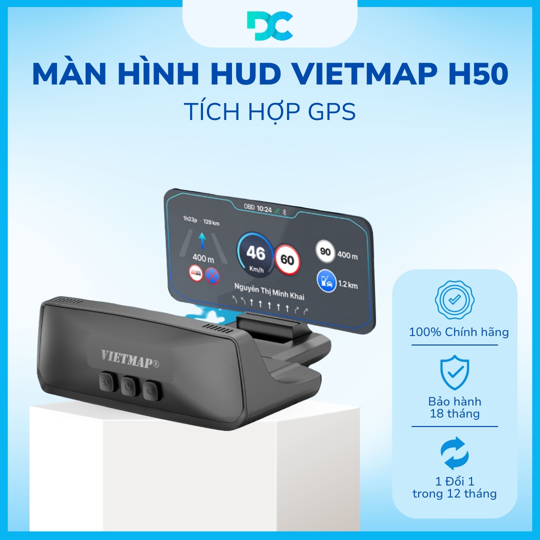 Màn Hình HUD Vietmap H50 Tích Hợp GPS - Kết Nối Vietmap Live Hiển Thị Tốc Độ Giới Hạn
