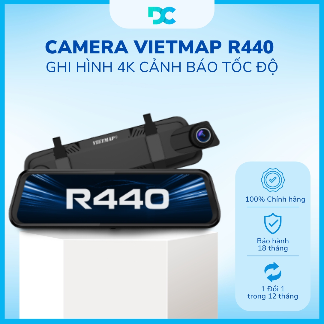 Camera Hành Trình Gương Tràn Viền VIETMAP R440 Ghi Hình Trước Sau 4K Cảnh Báo Tốc Độ