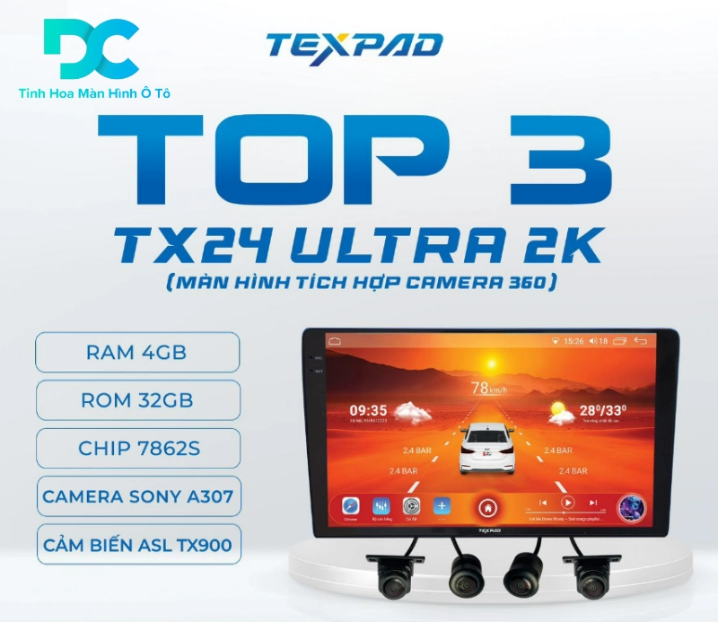 Thông số kỹ thuật của màn hình ô tô TexPad TX24 Ultra 2K liền camera 360