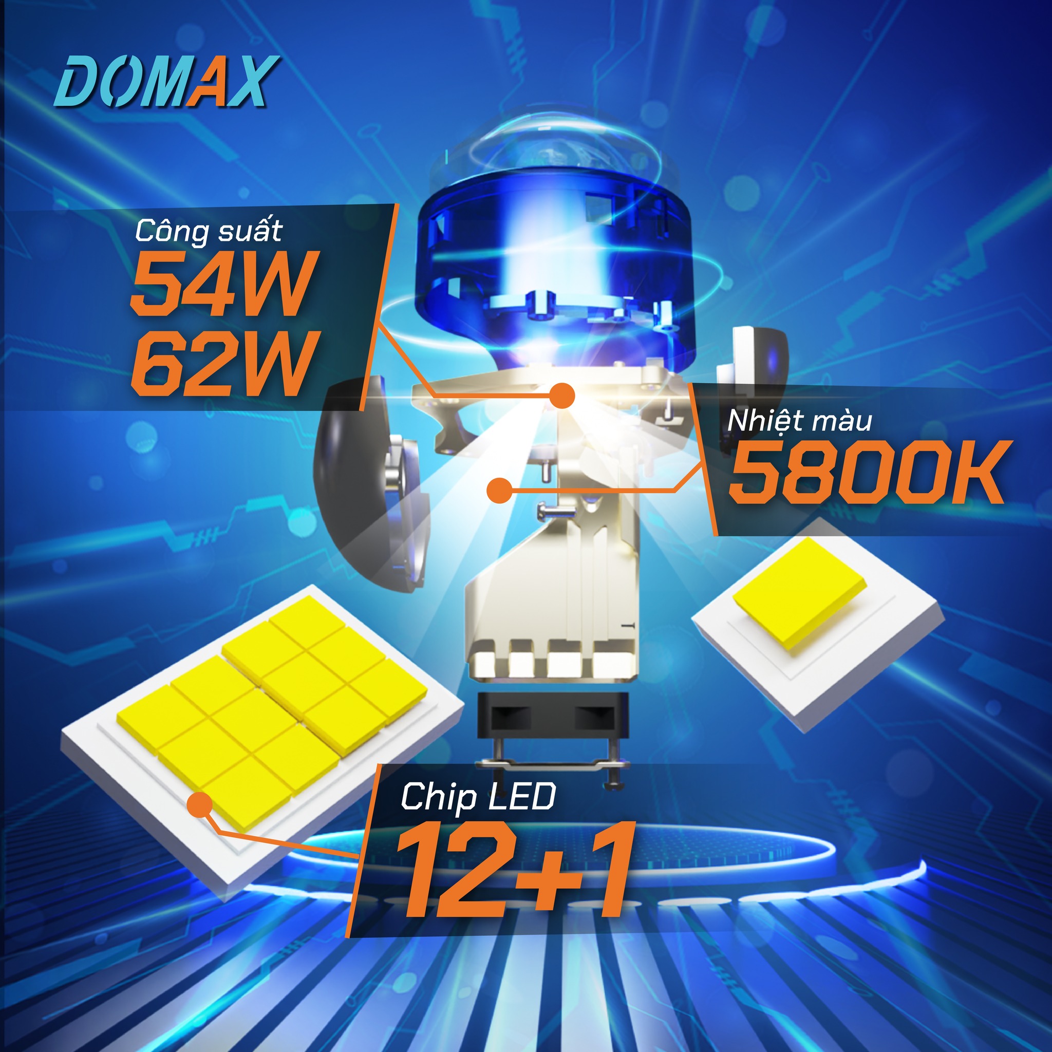Bi Led 3 inch  Aozoom XLED PRO DOMAX NEW ARRIVAL CÔNG SUẤT 54/62W
