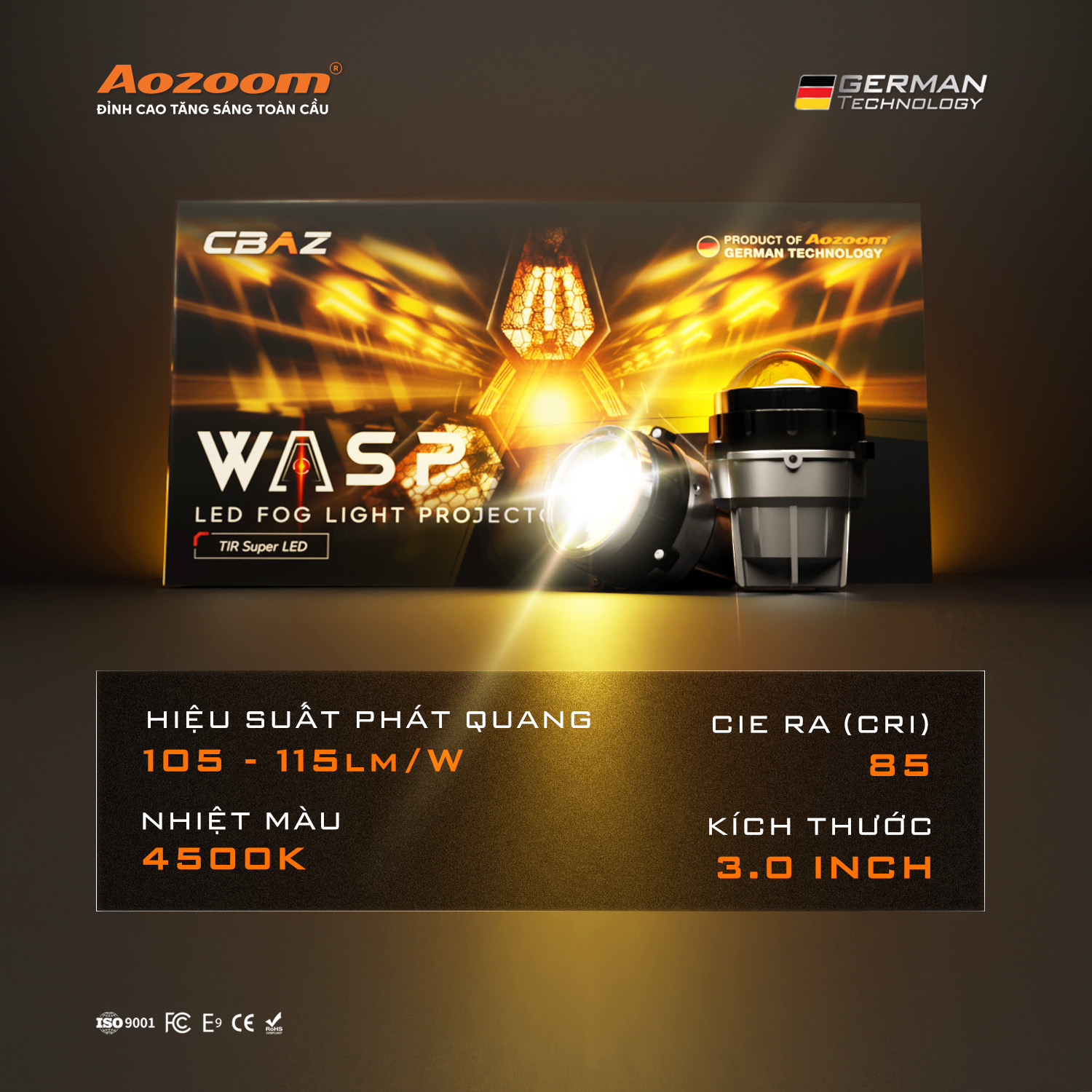 Bi led gầm 3 inch Aozoom Wasp NEW ARRIVIAL nhiệt màu công suất 45/55w