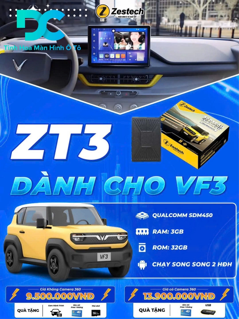 Thông tin giá bán màn hình Android Zestech ZT3 Vinfast VF3