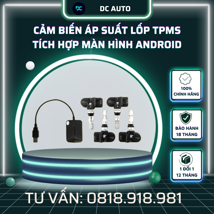 Cảm biến áp suất lốp TPMS tích hợp màn hình android